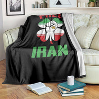 Free Iran Raised Fist and Persian Flag Clover Throw Blanket Lion and Sun Freedom Fighter Iranian Revolution
