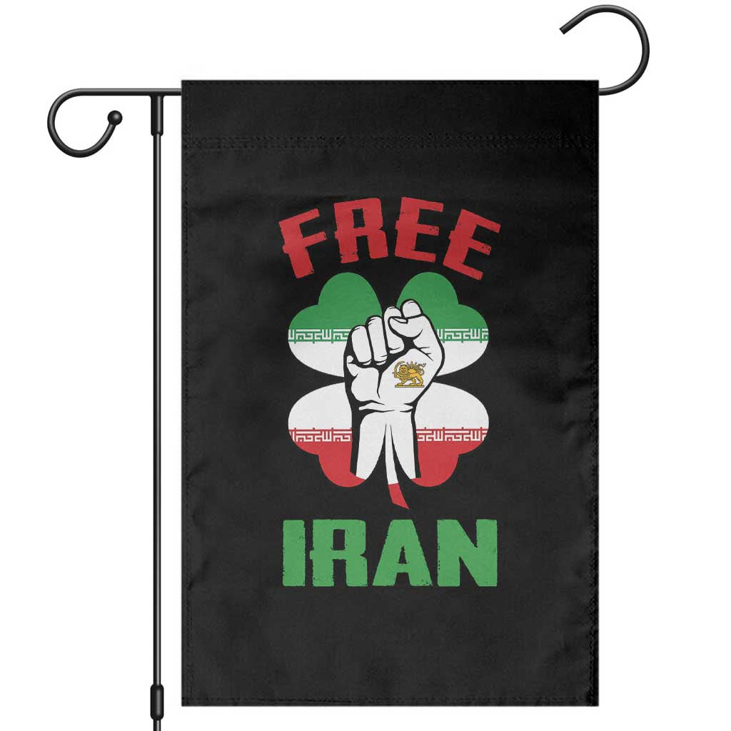Free Iran Raised Fist and Persian Flag Clover Garden Flag Lion and Sun Freedom Fighter Iranian Revolution