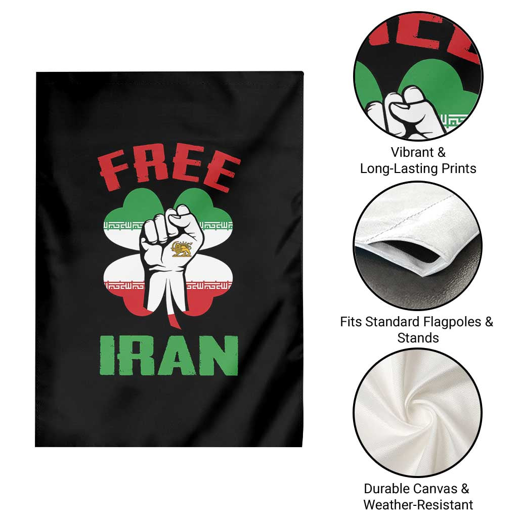 Free Iran Raised Fist and Persian Flag Clover Garden Flag Lion and Sun Freedom Fighter Iranian Revolution