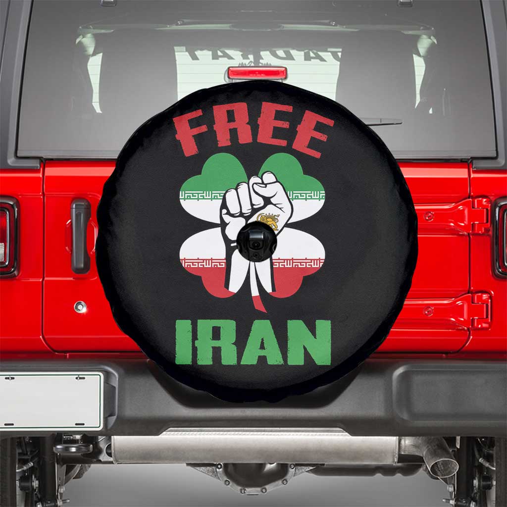 Free Iran Raised Fist and Persian Flag Clover Spare Tire Cover Lion and Sun Freedom Fighter Iranian Revolution