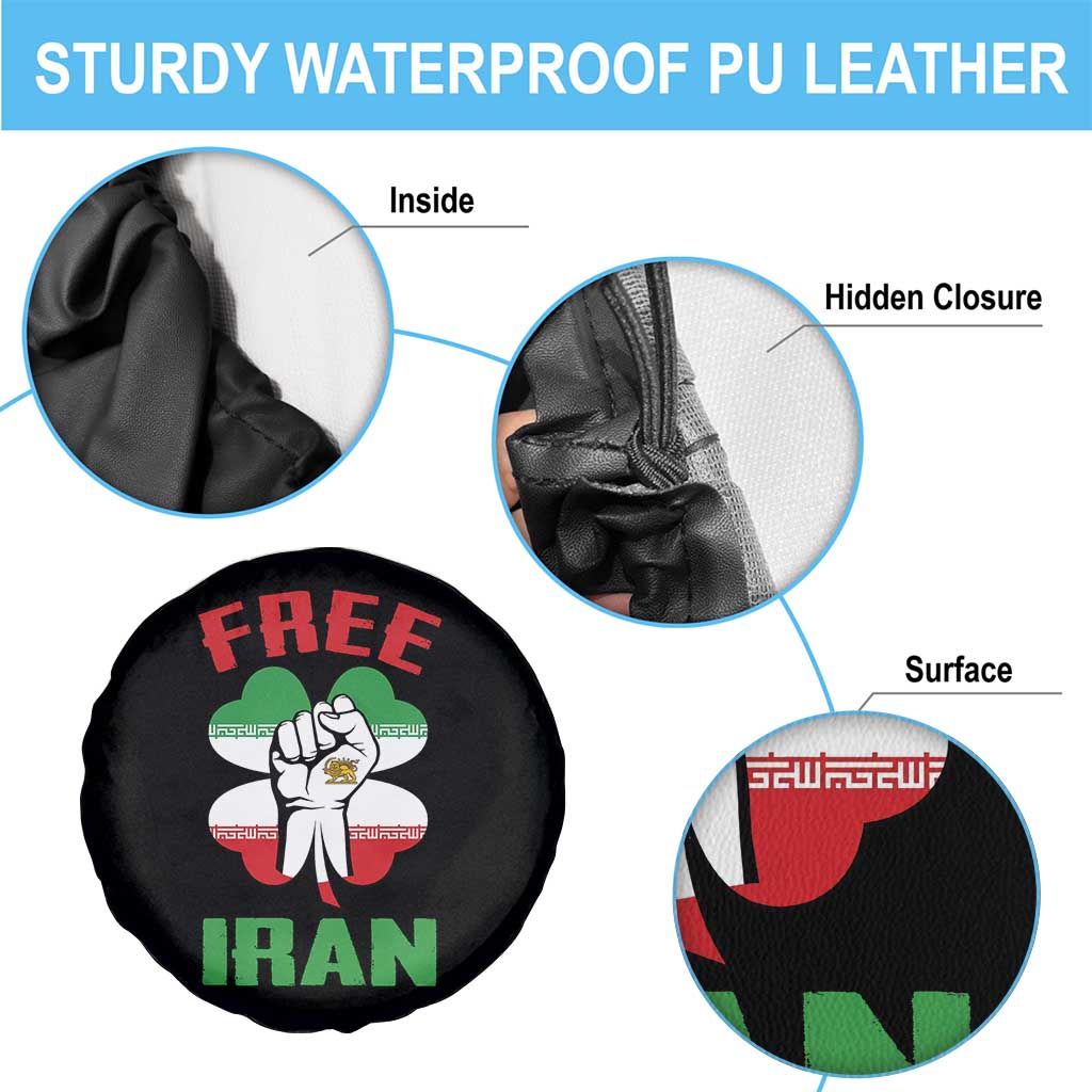 Free Iran Raised Fist and Persian Flag Clover Spare Tire Cover Lion and Sun Freedom Fighter Iranian Revolution