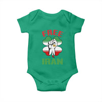 Free Iran Raised Fist and Persian Flag Clover Baby Onesie Lion and Sun Freedom Fighter Iranian Revolution