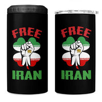 Free Iran Raised Fist and Persian Flag Clover 4 in 1 Can Cooler Tumbler Lion and Sun Freedom Fighter Iranian Revolution