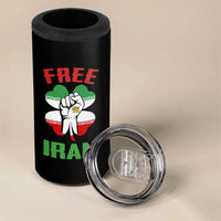 Free Iran Raised Fist and Persian Flag Clover 4 in 1 Can Cooler Tumbler Lion and Sun Freedom Fighter Iranian Revolution