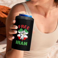 Free Iran Raised Fist and Persian Flag Clover 4 in 1 Can Cooler Tumbler Lion and Sun Freedom Fighter Iranian Revolution