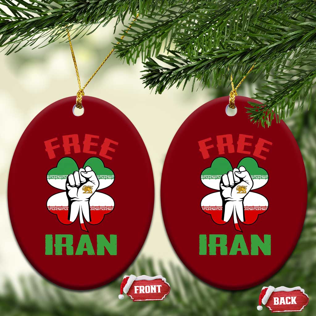 Free Iran Raised Fist and Persian Flag Clover Ceramic Ornament Lion and Sun Freedom Fighter Iranian Revolution