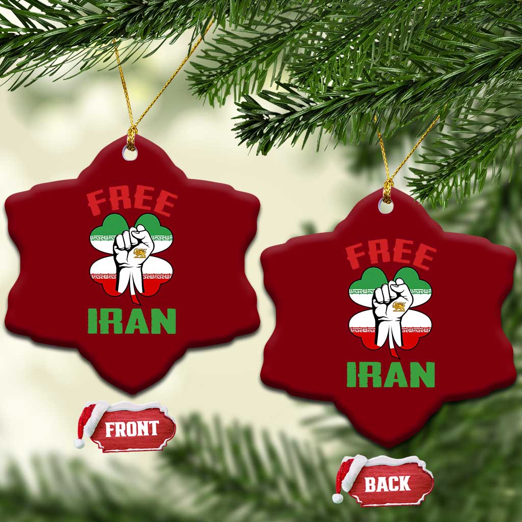Free Iran Raised Fist and Persian Flag Clover Ceramic Ornament Lion and Sun Freedom Fighter Iranian Revolution