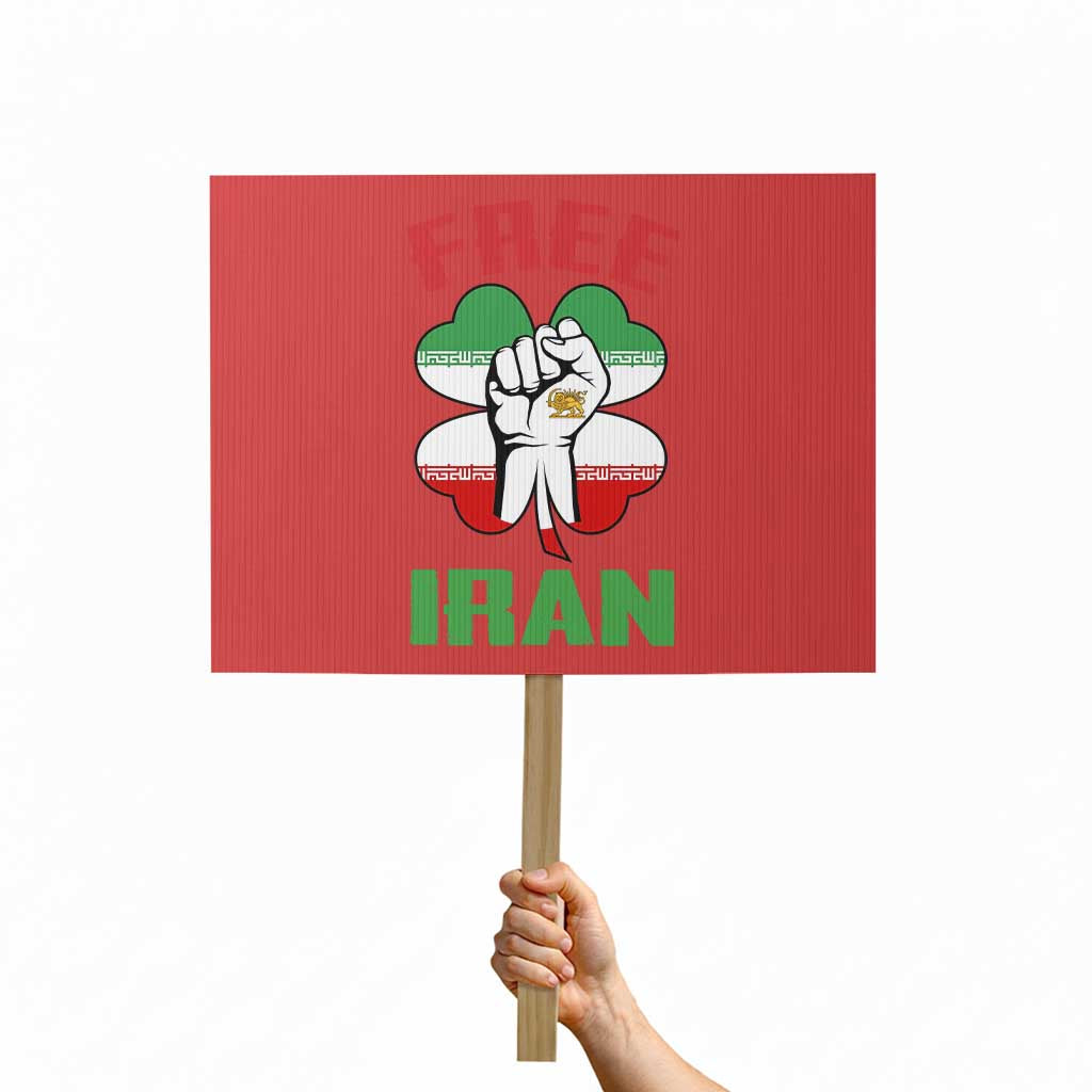 Free Iran Raised Fist and Persian Flag Clover Protest Sign Lion and Sun Freedom Fighter Iranian Revolution