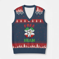 Free Iran Raised Fist and Persian Flag Clover V-Neck Knit Sweater Vest Lion and Sun Freedom Fighter Iranian Revolution
