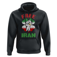 Free Iran Raised Fist and Persian Flag Clover Hoodie Lion and Sun Freedom Fighter Iranian Revolution