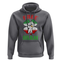 Free Iran Raised Fist and Persian Flag Clover Hoodie Lion and Sun Freedom Fighter Iranian Revolution