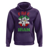 Free Iran Raised Fist and Persian Flag Clover Hoodie Lion and Sun Freedom Fighter Iranian Revolution