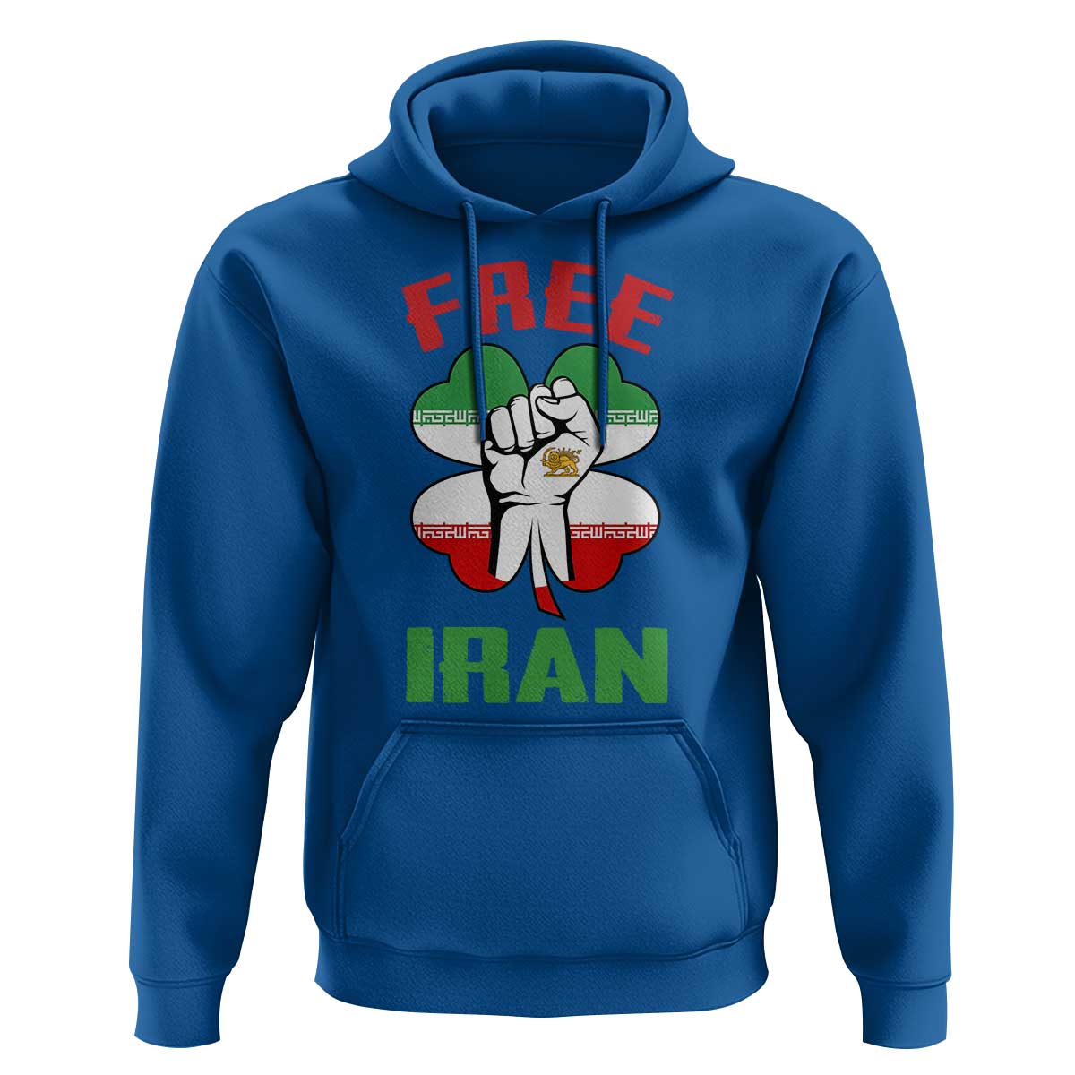 Free Iran Raised Fist and Persian Flag Clover Hoodie Lion and Sun Freedom Fighter Iranian Revolution