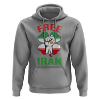 Free Iran Raised Fist and Persian Flag Clover Hoodie Lion and Sun Freedom Fighter Iranian Revolution