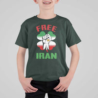 Free Iran Raised Fist and Persian Flag Clover T Shirt For Kid Lion and Sun Freedom Fighter Iranian Revolution