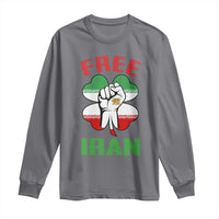 Free Iran Raised Fist and Persian Flag Clover Long Sleeve Shirt Lion and Sun Freedom Fighter Iranian Revolution