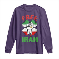 Free Iran Raised Fist and Persian Flag Clover Long Sleeve Shirt Lion and Sun Freedom Fighter Iranian Revolution