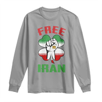 Free Iran Raised Fist and Persian Flag Clover Long Sleeve Shirt Lion and Sun Freedom Fighter Iranian Revolution