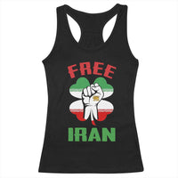 Free Iran Raised Fist and Persian Flag Clover Racerback Tank Top Lion and Sun Freedom Fighter Iranian Revolution