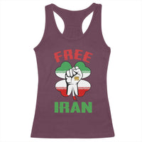 Free Iran Raised Fist and Persian Flag Clover Racerback Tank Top Lion and Sun Freedom Fighter Iranian Revolution