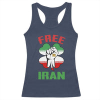 Free Iran Raised Fist and Persian Flag Clover Racerback Tank Top Lion and Sun Freedom Fighter Iranian Revolution