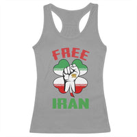 Free Iran Raised Fist and Persian Flag Clover Racerback Tank Top Lion and Sun Freedom Fighter Iranian Revolution
