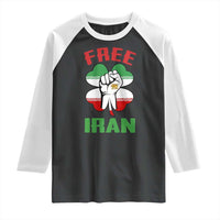 Free Iran Raised Fist and Persian Flag Clover Raglan Shirt Lion and Sun Freedom Fighter Iranian Revolution