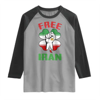 Free Iran Raised Fist and Persian Flag Clover Raglan Shirt Lion and Sun Freedom Fighter Iranian Revolution