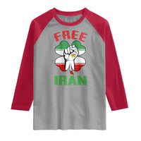 Free Iran Raised Fist and Persian Flag Clover Raglan Shirt Lion and Sun Freedom Fighter Iranian Revolution