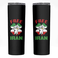 Free Iran Raised Fist and Persian Flag Clover Skinny Tumbler Lion and Sun Freedom Fighter Iranian Revolution