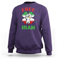 Free Iran Raised Fist and Persian Flag Clover Sweatshirt Lion and Sun Freedom Fighter Iranian Revolution