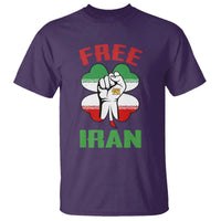 Free Iran Raised Fist and Persian Flag Clover T Shirt Lion and Sun Freedom Fighter Iranian Revolution