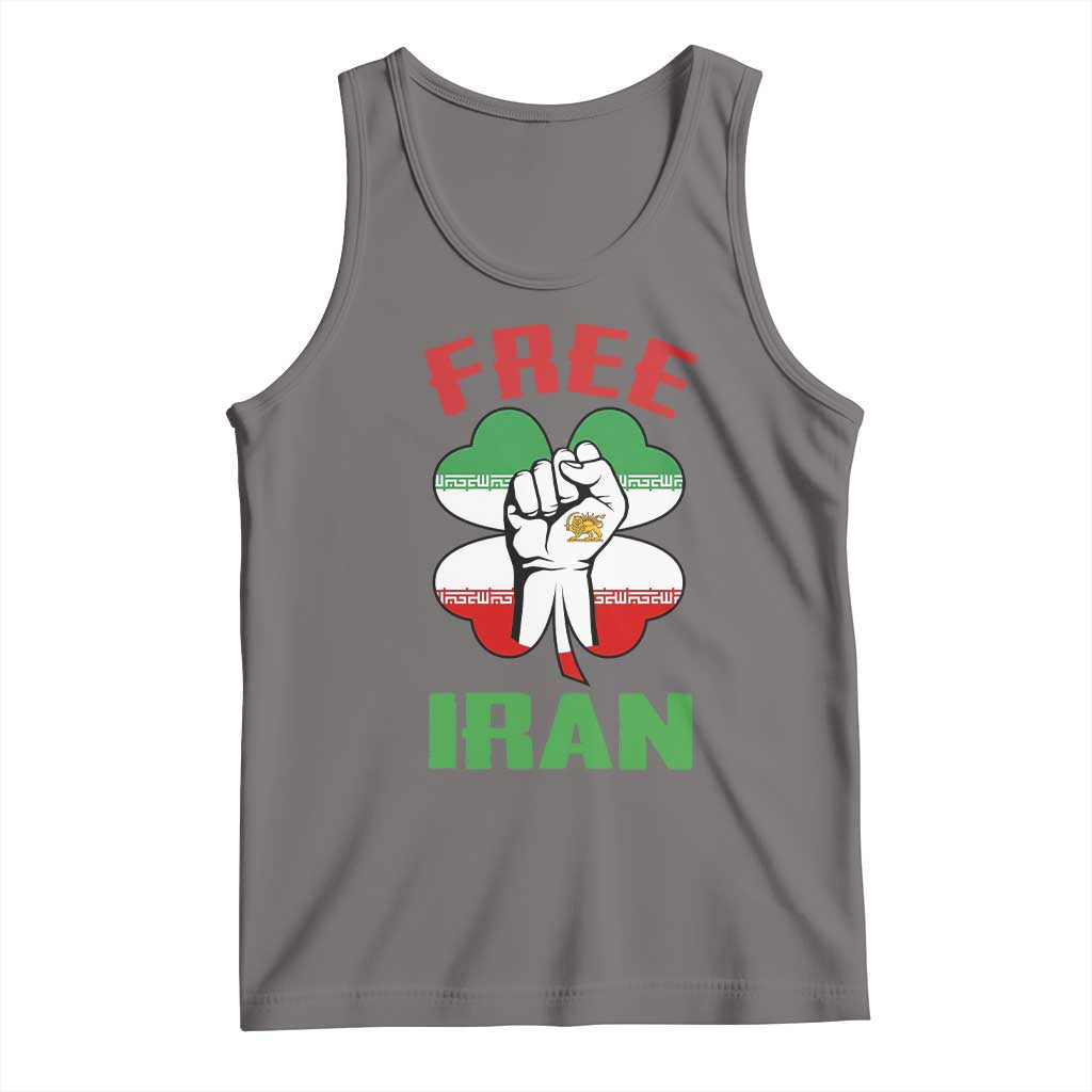 Free Iran Raised Fist and Persian Flag Clover Tank Top Lion and Sun Freedom Fighter Iranian Revolution