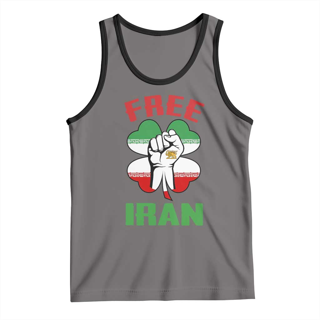 Free Iran Raised Fist and Persian Flag Clover Tank Top Lion and Sun Freedom Fighter Iranian Revolution