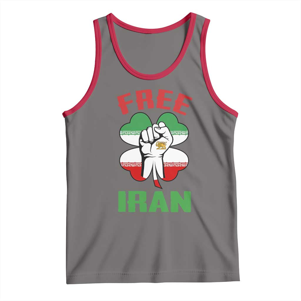 Free Iran Raised Fist and Persian Flag Clover Tank Top Lion and Sun Freedom Fighter Iranian Revolution
