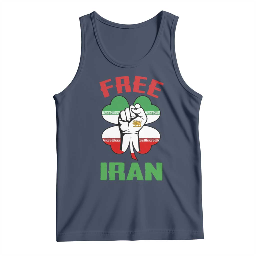 Free Iran Raised Fist and Persian Flag Clover Tank Top Lion and Sun Freedom Fighter Iranian Revolution