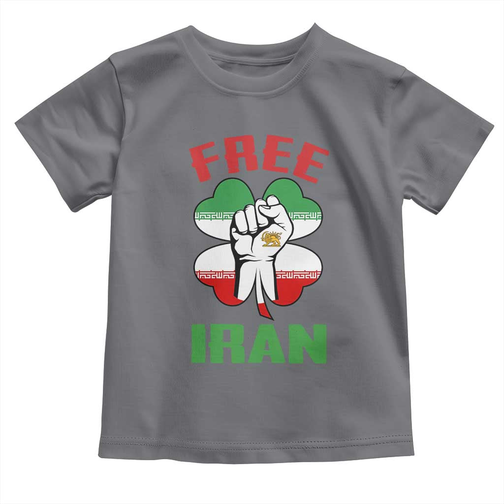 Free Iran Raised Fist and Persian Flag Clover Toddler T Shirt Lion and Sun Freedom Fighter Iranian Revolution