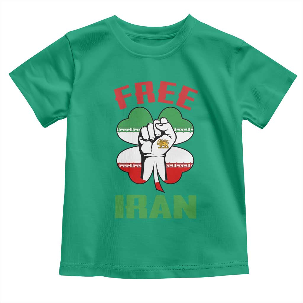 Free Iran Raised Fist and Persian Flag Clover Toddler T Shirt Lion and Sun Freedom Fighter Iranian Revolution