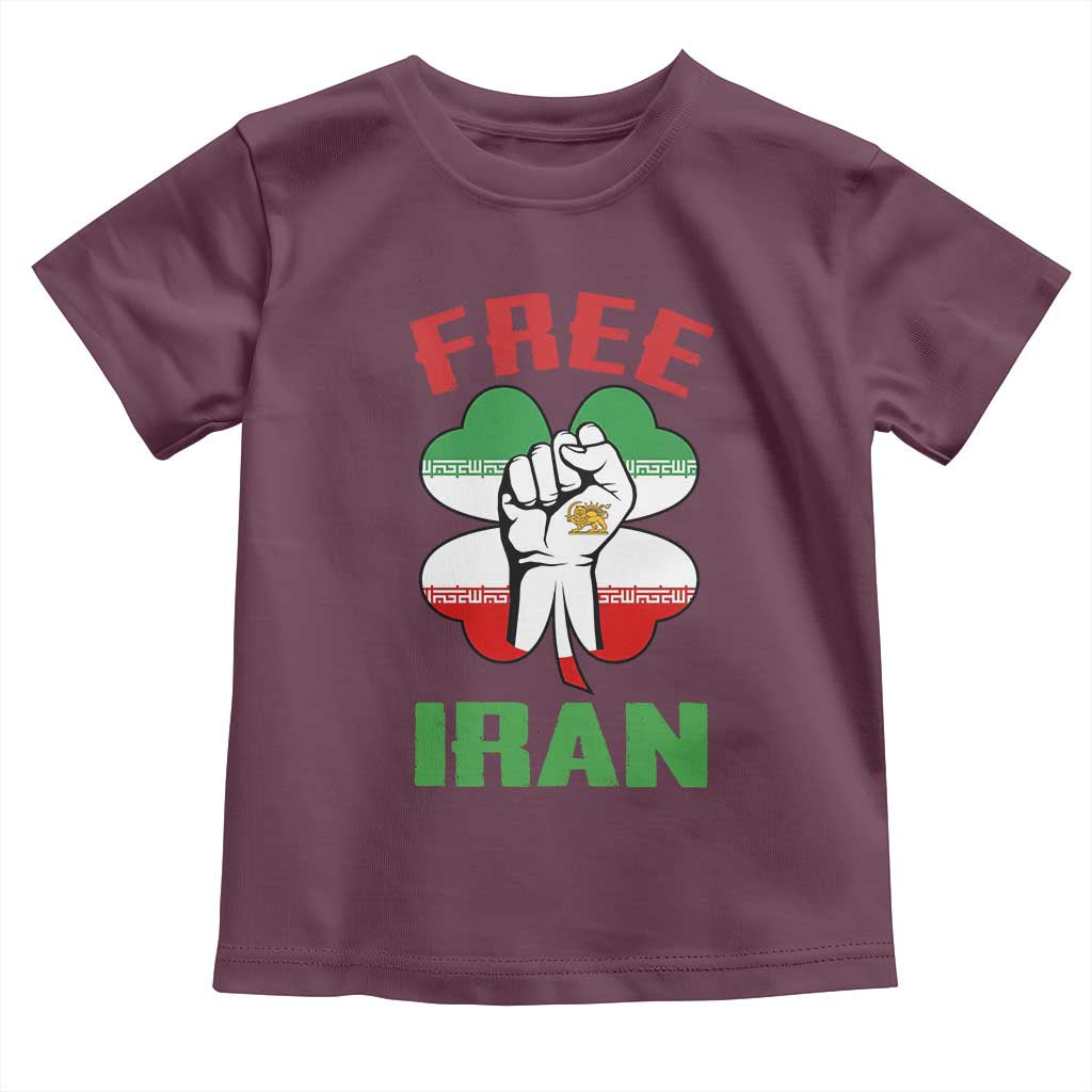 Free Iran Raised Fist and Persian Flag Clover Toddler T Shirt Lion and Sun Freedom Fighter Iranian Revolution