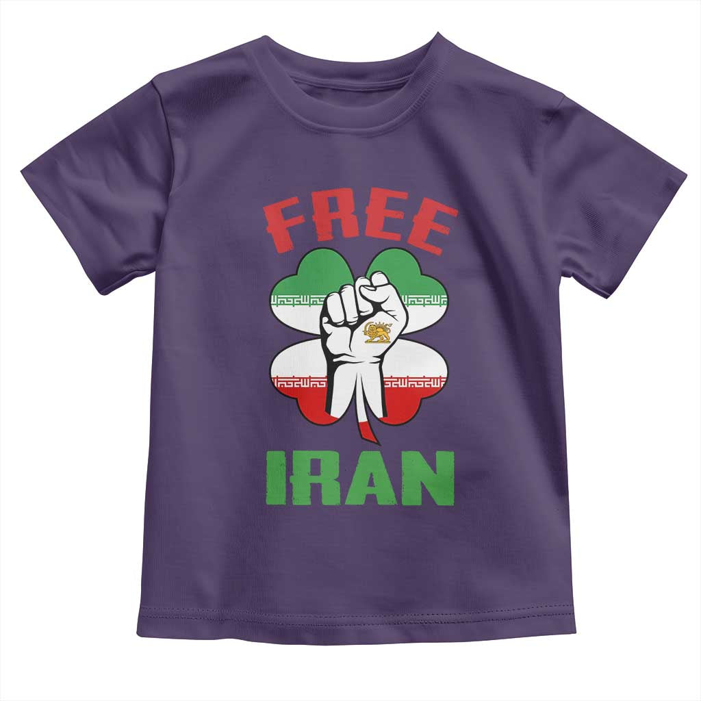 Free Iran Raised Fist and Persian Flag Clover Toddler T Shirt Lion and Sun Freedom Fighter Iranian Revolution