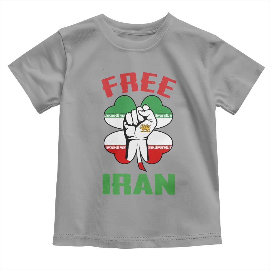 Free Iran Raised Fist and Persian Flag Clover Toddler T Shirt Lion and Sun Freedom Fighter Iranian Revolution