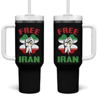 Free Iran Raised Fist and Persian Flag Clover Tumbler With Handle Lion and Sun Freedom Fighter Iranian Revolution