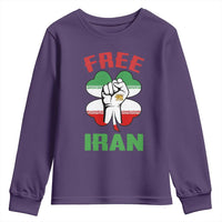 Free Iran Raised Fist and Persian Flag Clover Youth Sweatshirt Lion and Sun Freedom Fighter Iranian Revolution
