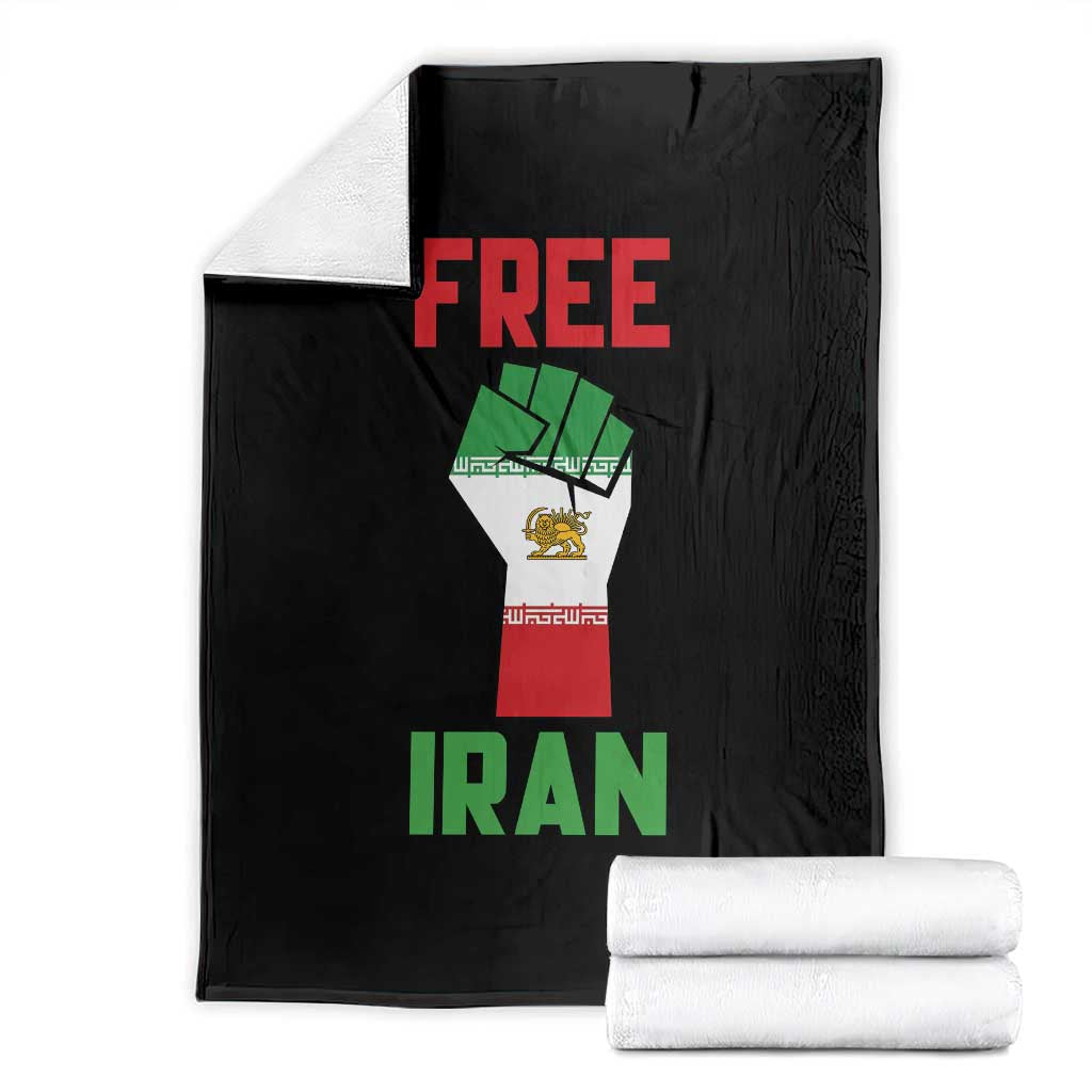 Free Iran Raised Fist Throw Blanket Persian Flag Lion and Sun Emblem Iranian Revolution