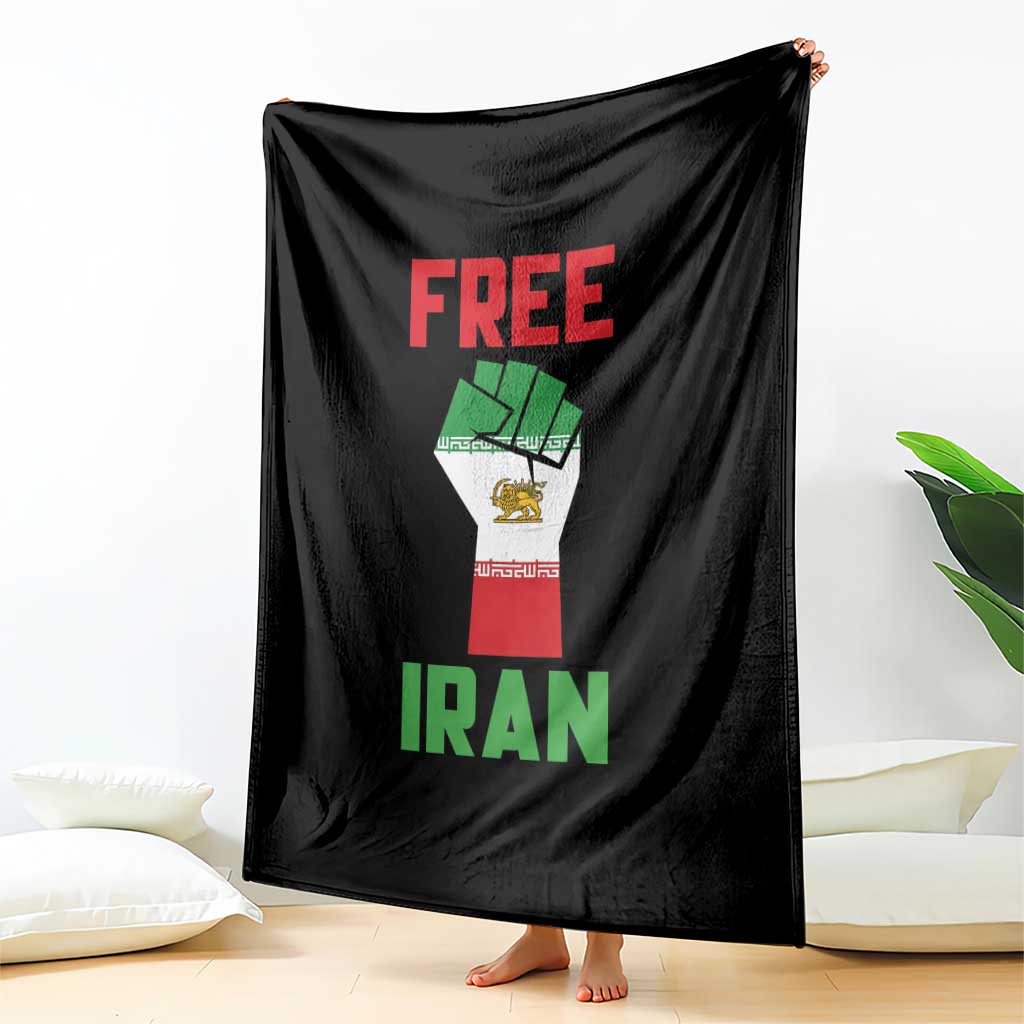 Free Iran Raised Fist Throw Blanket Persian Flag Lion and Sun Emblem Iranian Revolution