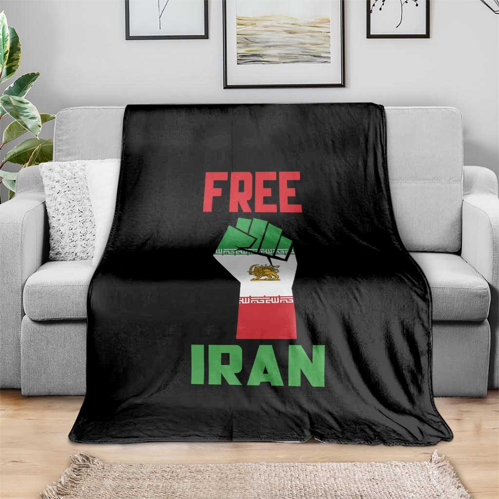 Free Iran Raised Fist Throw Blanket Persian Flag Lion and Sun Emblem Iranian Revolution