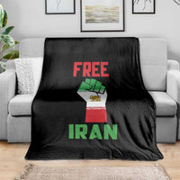 Free Iran Raised Fist Throw Blanket Persian Flag Lion and Sun Emblem Iranian Revolution