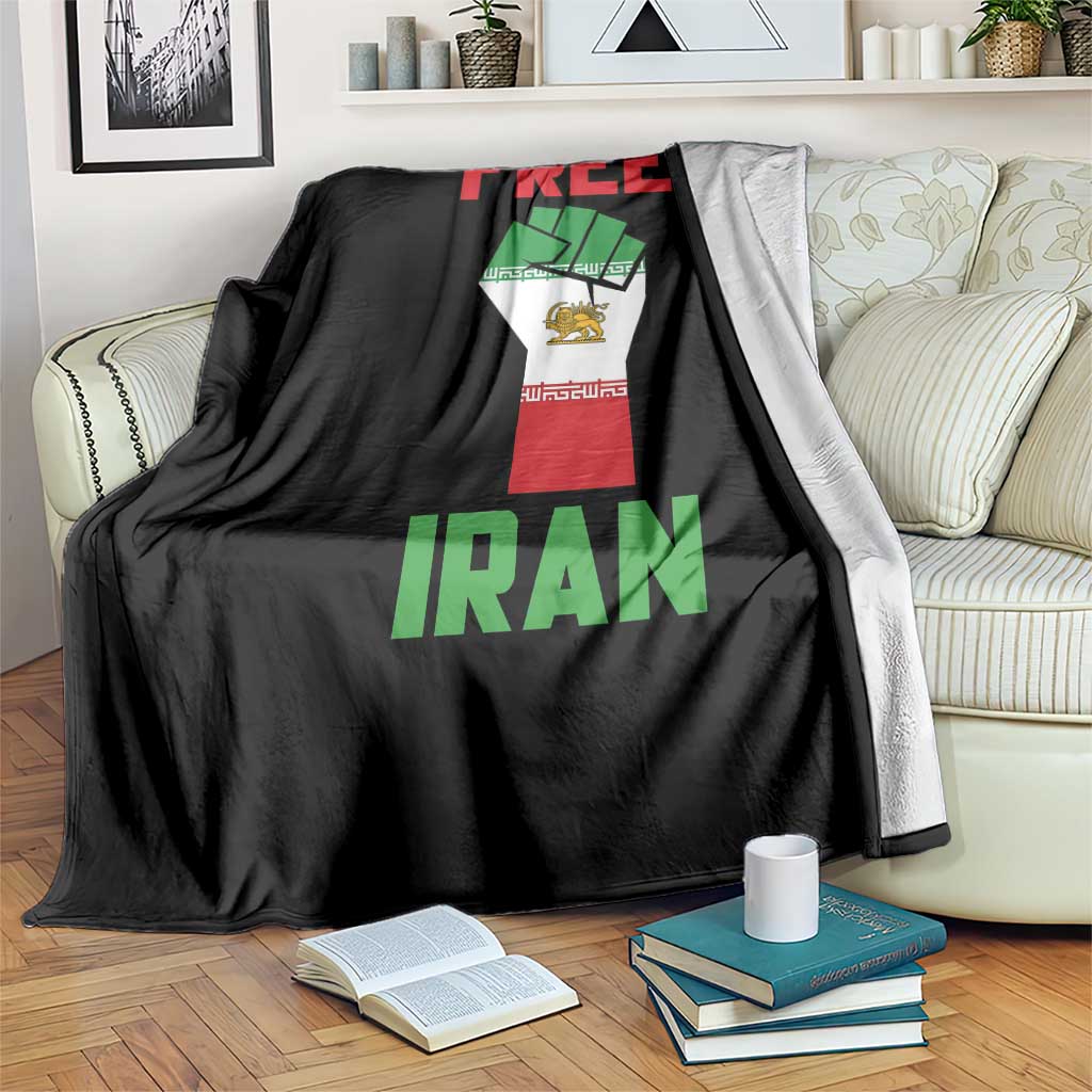 Free Iran Raised Fist Throw Blanket Persian Flag Lion and Sun Emblem Iranian Revolution