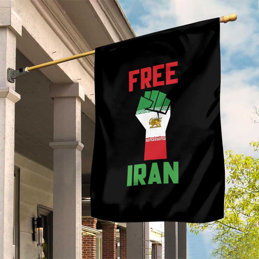 Free Iran Raised Fist Garden Flag Persian Flag Lion and Sun Emblem Iranian Revolution
