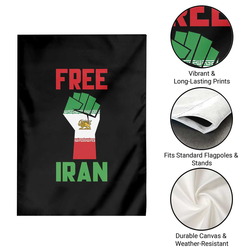 Free Iran Raised Fist Garden Flag Persian Flag Lion and Sun Emblem Iranian Revolution